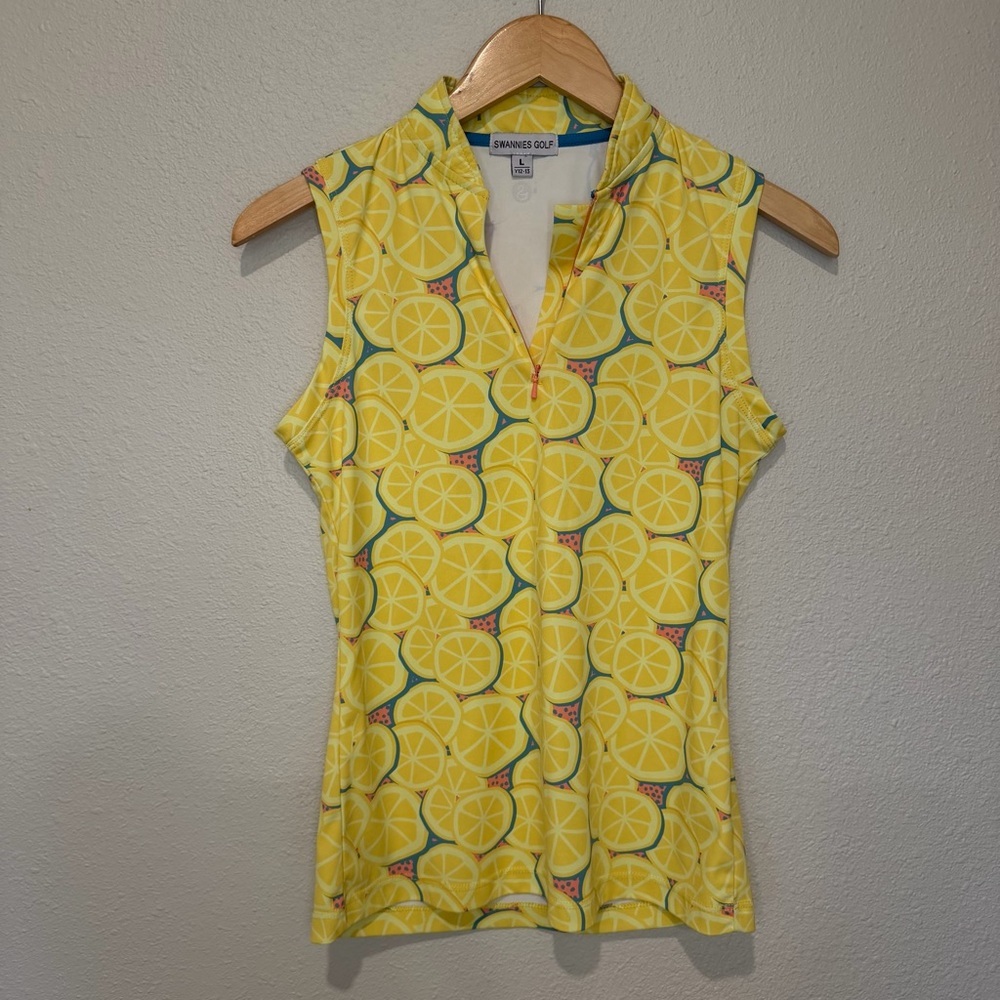 Swannies Golf Girls Yellow Lemon Print Sleeveless Polo